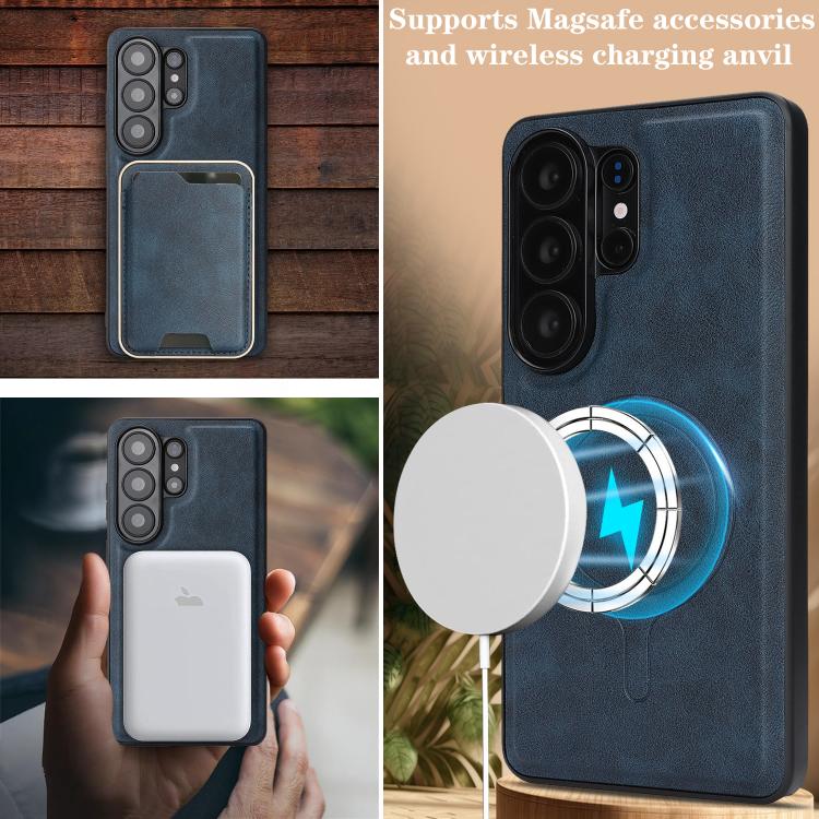 For Samsung Galaxy S26 Ultra 5G Kalebol Slim MagSafe Ring Magnetic Card Bag Leather Phone Case