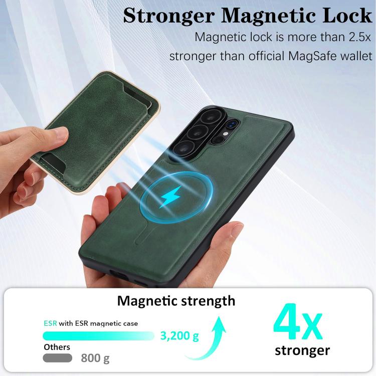 For Samsung Galaxy S26 Ultra 5G Kalebol Slim MagSafe Ring Magnetic Card Bag Leather Phone Case