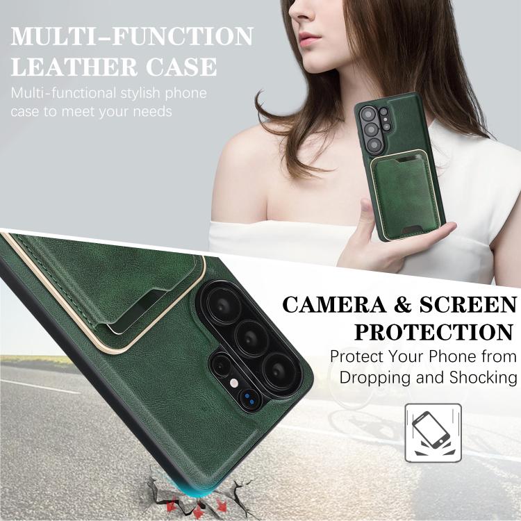 For Samsung Galaxy S26 Ultra 5G Kalebol Slim MagSafe Ring Magnetic Card Bag Leather Phone Case