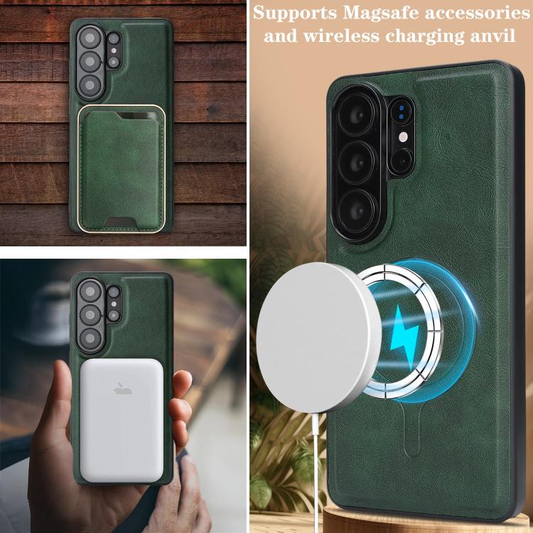 For Samsung Galaxy S26 Ultra 5G Kalebol Slim MagSafe Ring Magnetic Card Bag Leather Phone Case