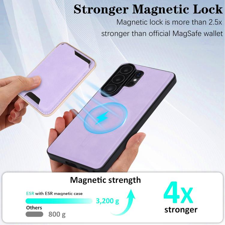 For Samsung Galaxy S26 Ultra 5G Kalebol Slim MagSafe Ring Magnetic Card Bag Leather Phone Case