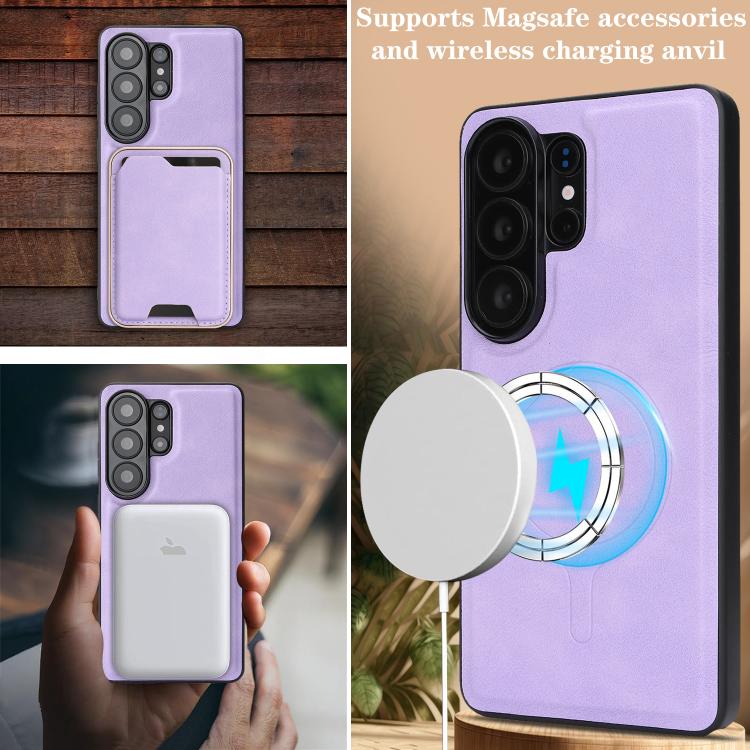 For Samsung Galaxy S26 Ultra 5G Kalebol Slim MagSafe Ring Magnetic Card Bag Leather Phone Case