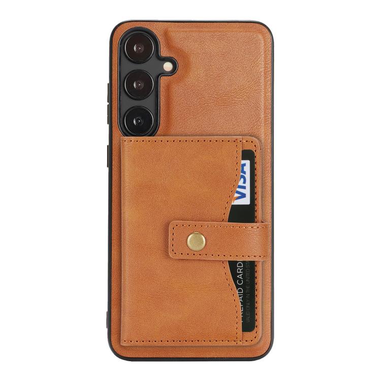 For Samsung Galaxy S25 Edge 5G Kalebol Magnetic Button Card Bag MagSafe Ring Leather Phone Case
