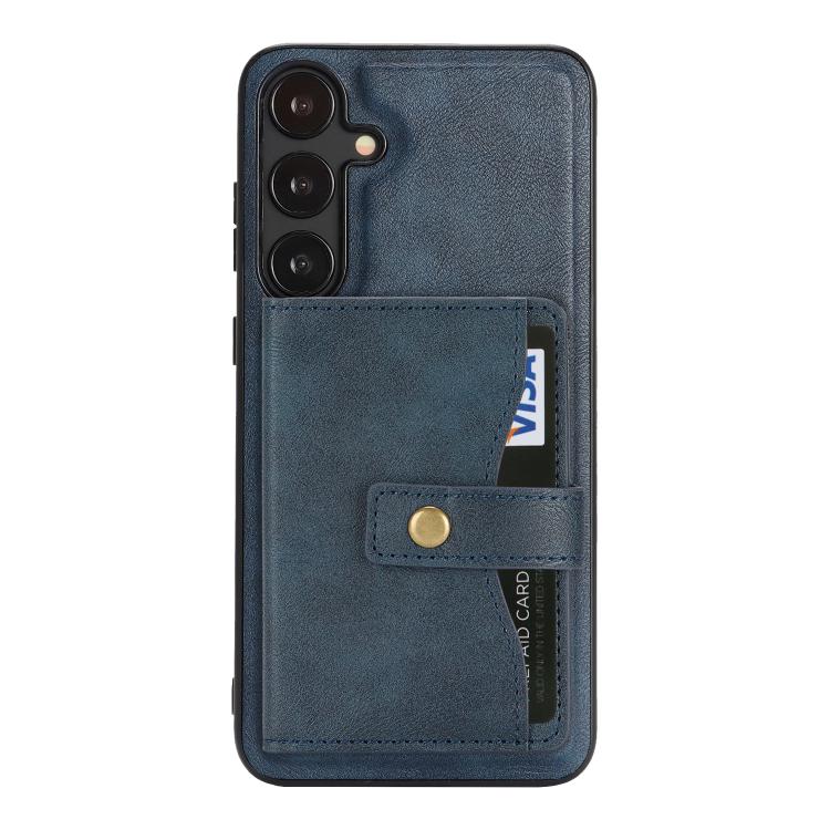 For Samsung Galaxy S25 Edge 5G Kalebol Magnetic Button Card Bag MagSafe Ring Leather Phone Case