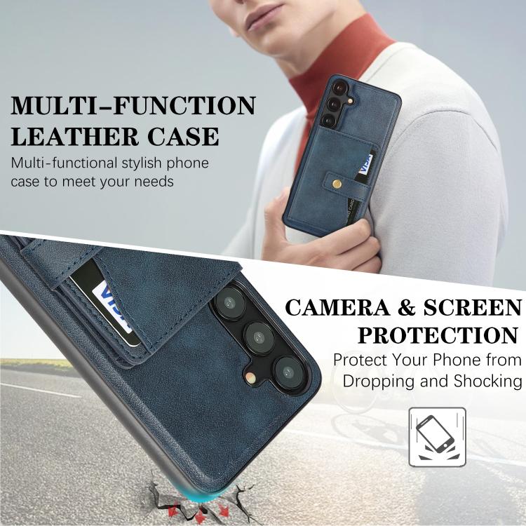 For Samsung Galaxy S25 Edge 5G Kalebol Magnetic Button Card Bag MagSafe Ring Leather Phone Case