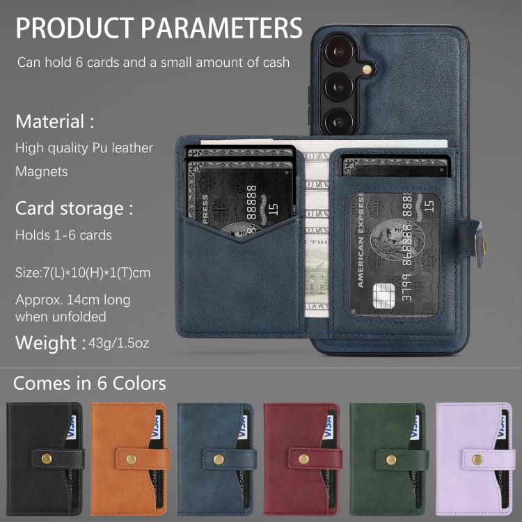For Samsung Galaxy S25 Edge 5G Kalebol Magnetic Button Card Bag MagSafe Ring Leather Phone Case