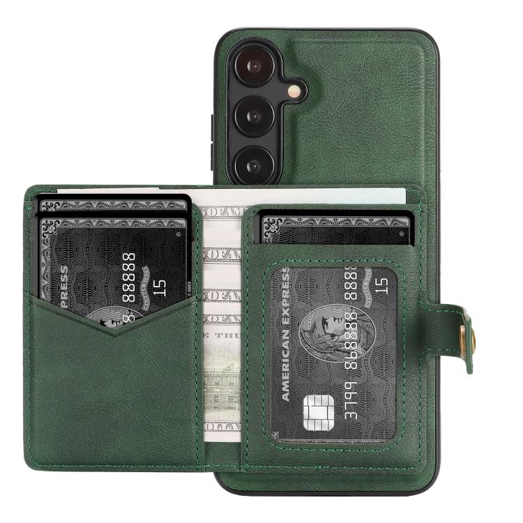 For Samsung Galaxy S25 Edge 5G Kalebol Magnetic Button Card Bag MagSafe Ring Leather Phone Case