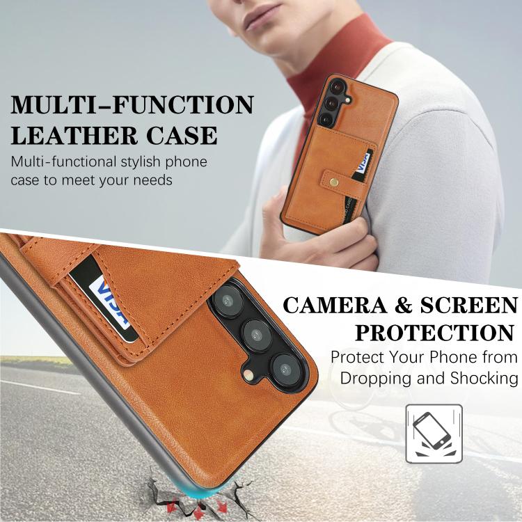 For Samsung Galaxy S25+ 5G Kalebol Magnetic Button Card Bag MagSafe Ring Leather Phone Case