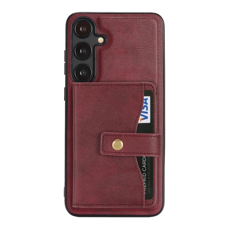 For Samsung Galaxy S25+ 5G Kalebol Magnetic Button Card Bag MagSafe Ring Leather Phone Case