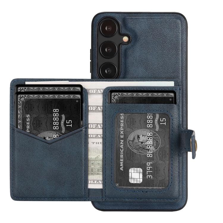 For Samsung Galaxy S25+ 5G Kalebol Magnetic Button Card Bag MagSafe Ring Leather Phone Case