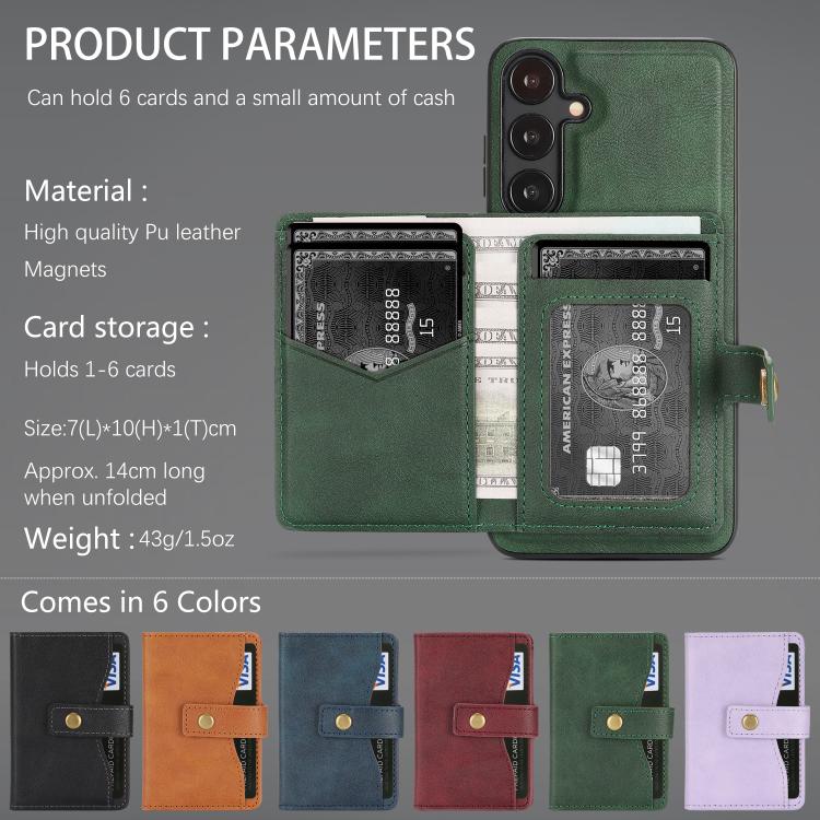 For Samsung Galaxy S25+ 5G Kalebol Magnetic Button Card Bag MagSafe Ring Leather Phone Case