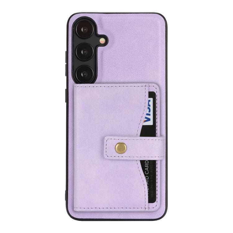 For Samsung Galaxy S25+ 5G Kalebol Magnetic Button Card Bag MagSafe Ring Leather Phone Case