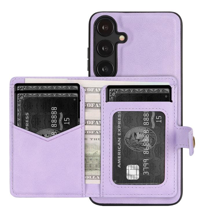 For Samsung Galaxy S25+ 5G Kalebol Magnetic Button Card Bag MagSafe Ring Leather Phone Case