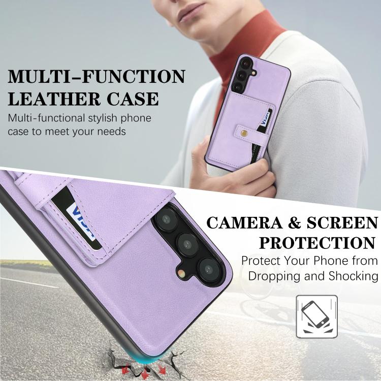 For Samsung Galaxy S25+ 5G Kalebol Magnetic Button Card Bag MagSafe Ring Leather Phone Case