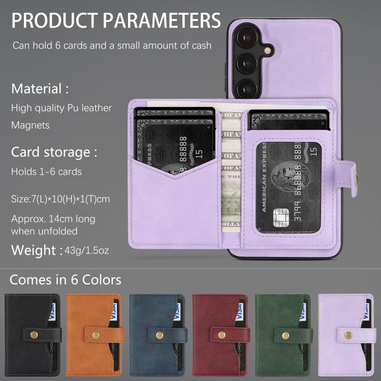 For Samsung Galaxy S25+ 5G Kalebol Magnetic Button Card Bag MagSafe Ring Leather Phone Case