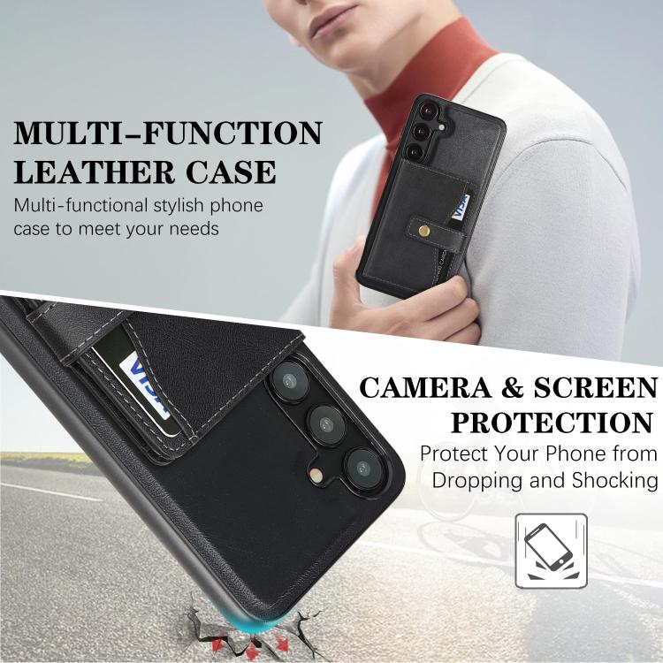 For Samsung Galaxy S24 5G Kalebol Magnetic Button Card Bag MagSafe Ring Leather Phone Case