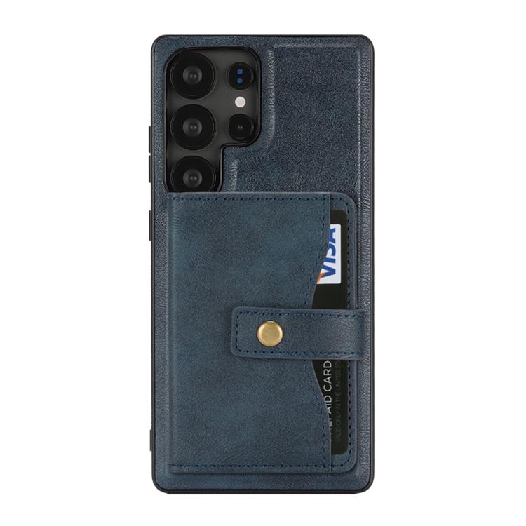 For Samsung Galaxy S23 Ultra 5G Kalebol Magnetic Button Card Bag MagSafe Ring Leather Phone Case