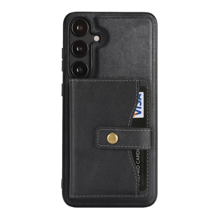 For Samsung Galaxy S23+ 5G Kalebol Magnetic Button Card Bag MagSafe Ring Leather Phone Case
