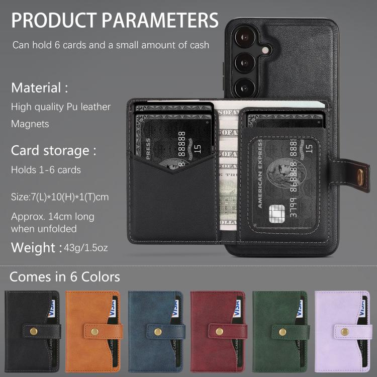 For Samsung Galaxy S23+ 5G Kalebol Magnetic Button Card Bag MagSafe Ring Leather Phone Case