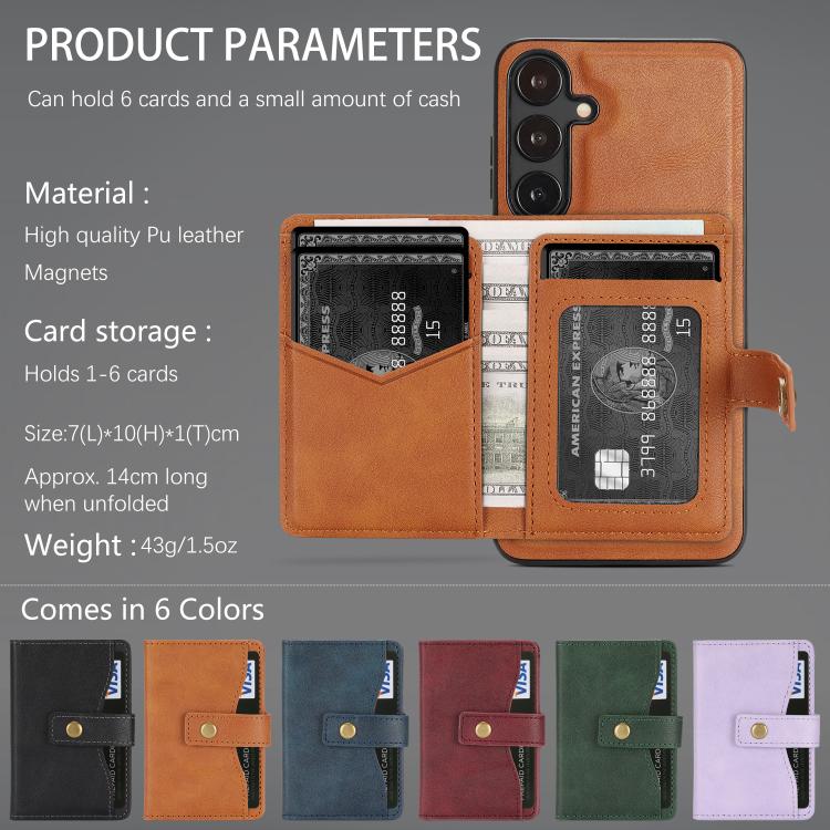 For Samsung Galaxy S23+ 5G Kalebol Magnetic Button Card Bag MagSafe Ring Leather Phone Case