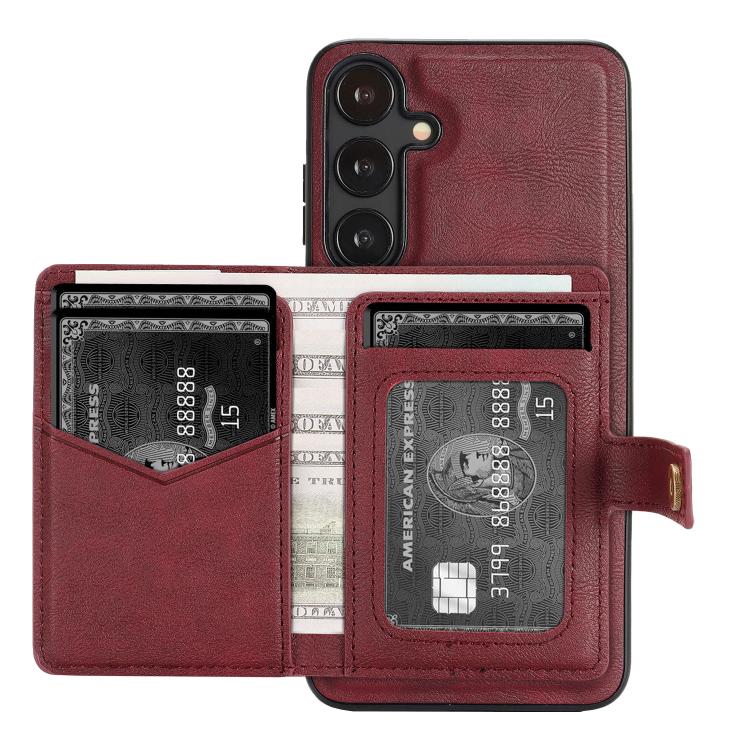 For Samsung Galaxy S23+ 5G Kalebol Magnetic Button Card Bag MagSafe Ring Leather Phone Case