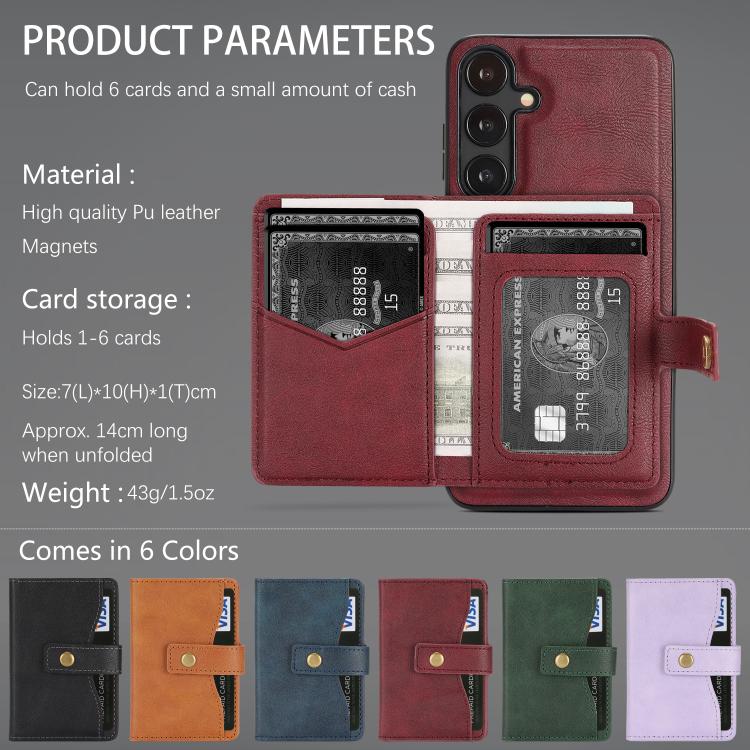 For Samsung Galaxy S23+ 5G Kalebol Magnetic Button Card Bag MagSafe Ring Leather Phone Case