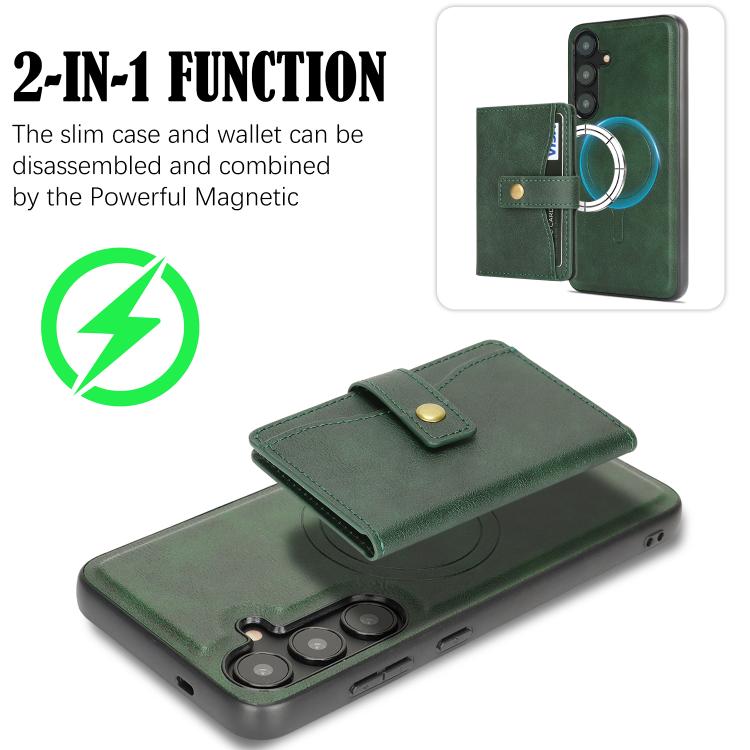 For Samsung Galaxy S23+ 5G Kalebol Magnetic Button Card Bag MagSafe Ring Leather Phone Case