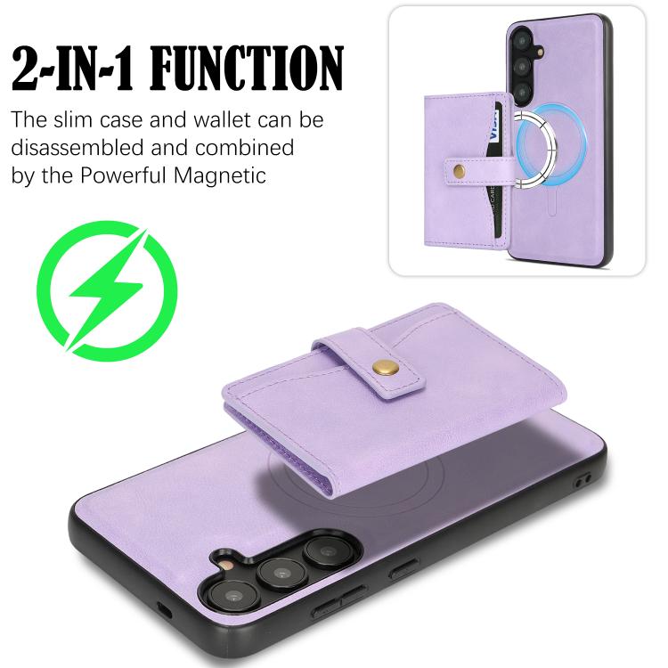 For Samsung Galaxy S23+ 5G Kalebol Magnetic Button Card Bag MagSafe Ring Leather Phone Case