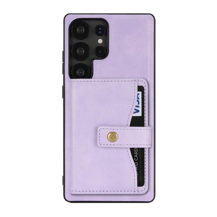 For Samsung Galaxy S22 Ultra 5G Kalebol Magnetic Button Card Bag MagSafe Ring Leather Phone Case