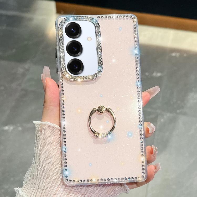 For Samsung Galaxy S25+ 5G Rhinestone Glitter TPU Ring Holder Anti-fall Phone Case