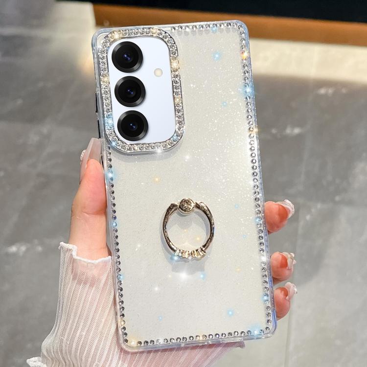 For Samsung Galaxy S25+ 5G Rhinestone Glitter TPU Ring Holder Anti-fall Phone Case