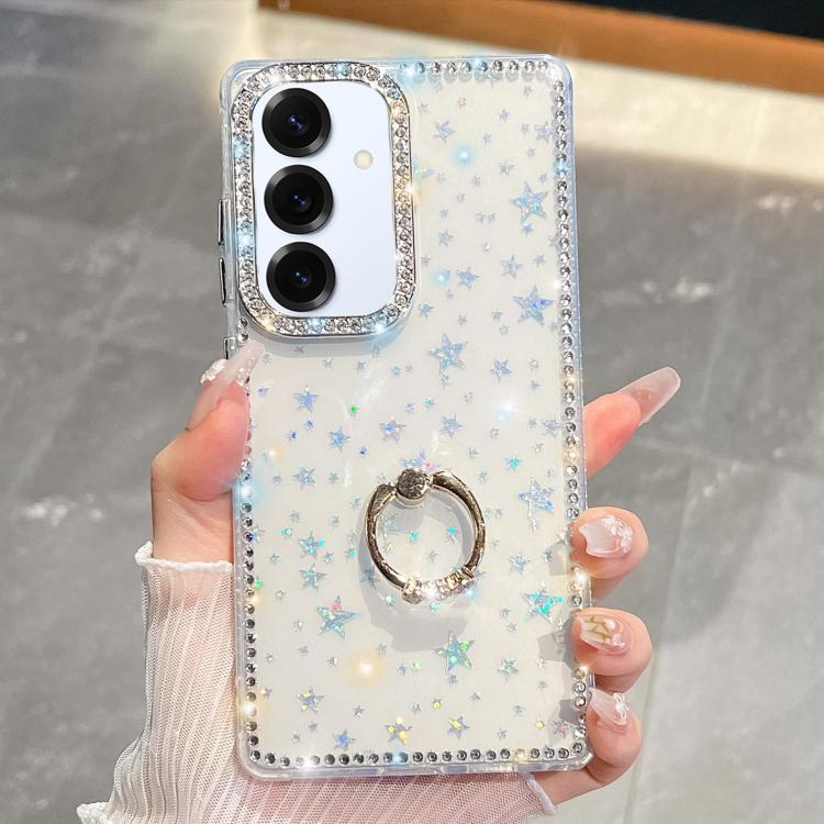 For Samsung Galaxy S25+ 5G Rhinestone Glitter TPU Ring Holder Anti-fall Phone Case