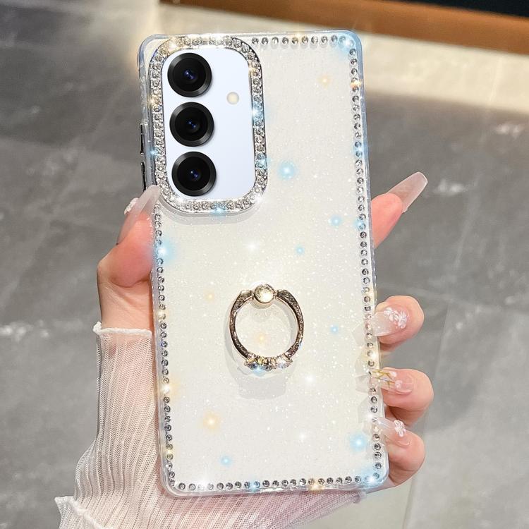 For Samsung Galaxy S25+ 5G Rhinestone Glitter TPU Ring Holder Anti-fall Phone Case