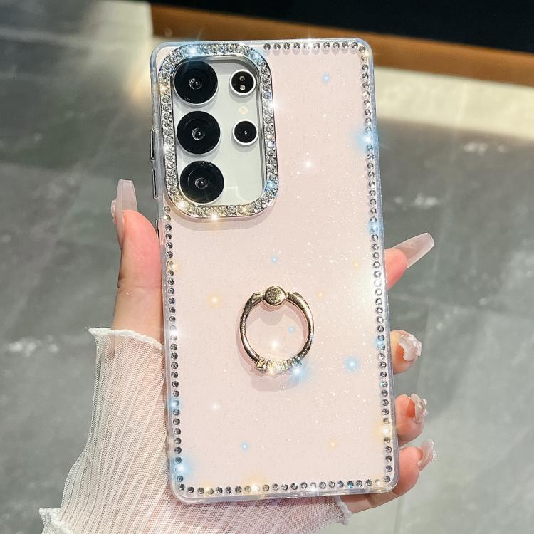 For Samsung Galaxy S25 Ultra 5G Rhinestone Glitter TPU Ring Holder Anti-fall Phone Case