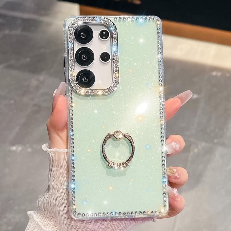 For Samsung Galaxy S25 Ultra 5G Rhinestone Glitter TPU Ring Holder Anti-fall Phone Case