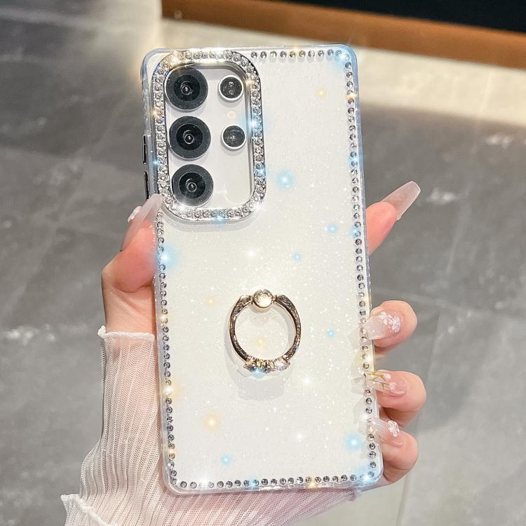 For Samsung Galaxy S25 Ultra 5G Rhinestone Glitter TPU Ring Holder Anti-fall Phone Case