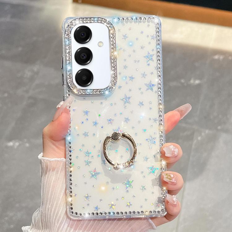 For Samsung Galaxy A16 5G Rhinestone Glitter TPU Ring Holder Anti-fall Phone Case