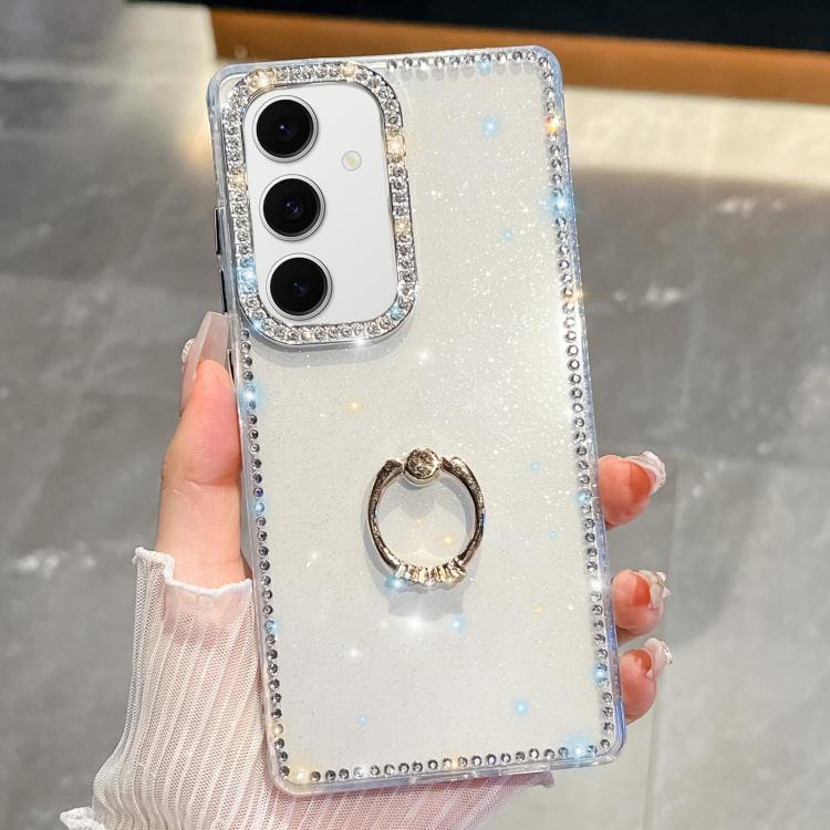 For Samsung Galaxy S24 FE 5G Rhinestone Glitter TPU Ring Holder Anti-fall Phone Case