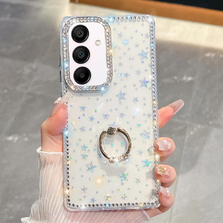 For Samsung Galaxy A15 5G Rhinestone Glitter TPU Ring Holder Anti-fall Phone Case