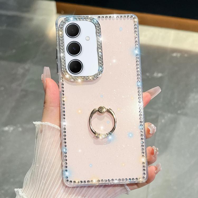 For Samsung Galaxy A55 5G Rhinestone Glitter TPU Ring Holder Anti-fall Phone Case