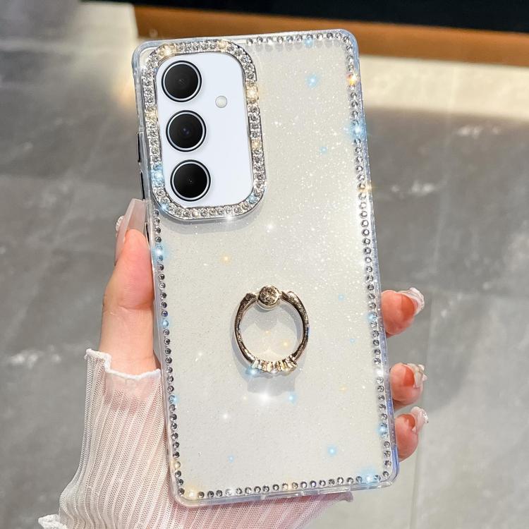 For Samsung Galaxy A55 5G Rhinestone Glitter TPU Ring Holder Anti-fall Phone Case