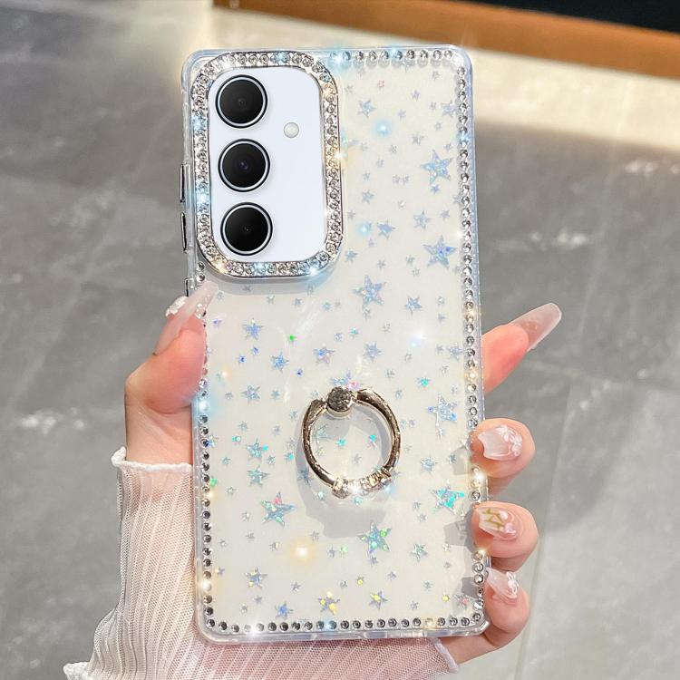 For Samsung Galaxy A35 5G Rhinestone Glitter TPU Ring Holder Anti-fall Phone Case