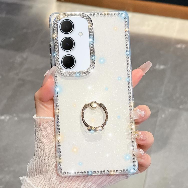 For Samsung Galaxy A35 5G Rhinestone Glitter TPU Ring Holder Anti-fall Phone Case