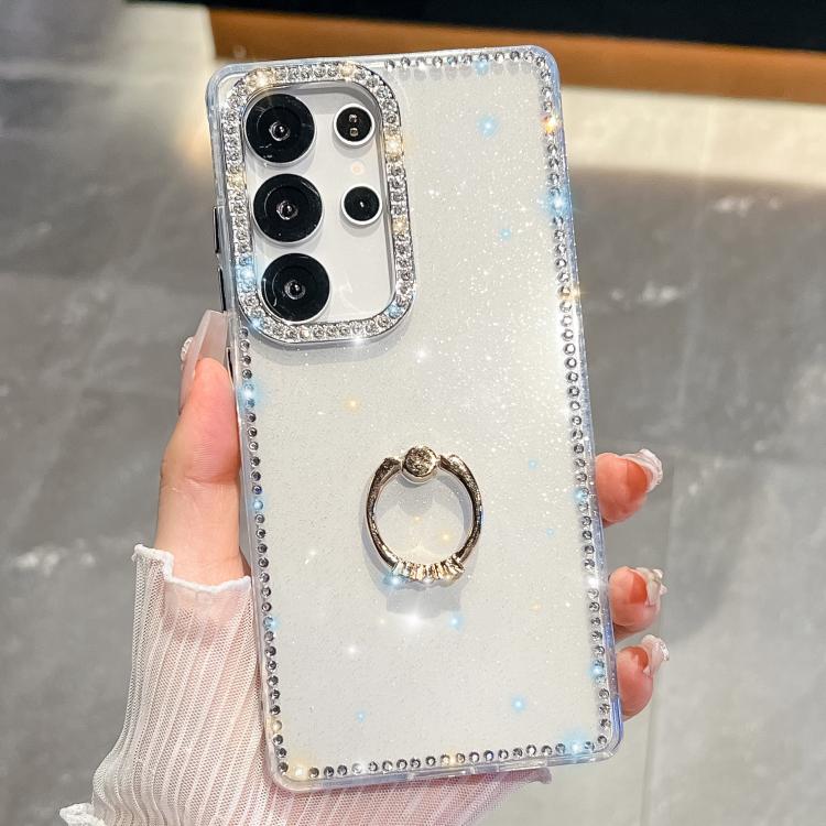 For Samsung Galaxy S24 Ultra 5G Rhinestone Glitter TPU Ring Holder Anti-fall Phone Case