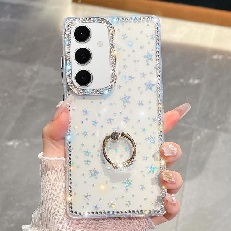 For Samsung Galaxy S24+ 5G Rhinestone Glitter TPU Ring Holder Anti-fall Phone Case