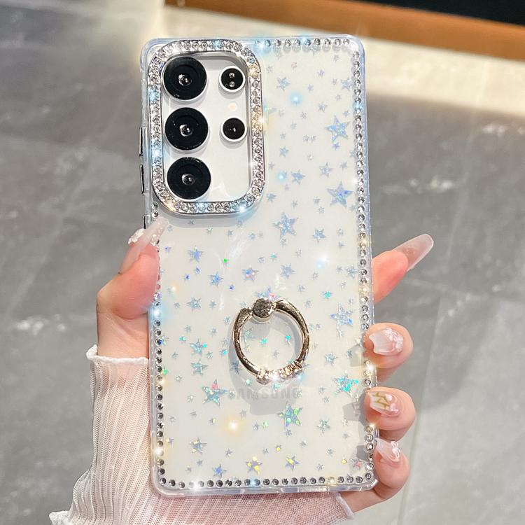 For Samsung Galaxy S23 Ultra 5G Rhinestone Glitter TPU Ring Holder Anti-fall Phone Case