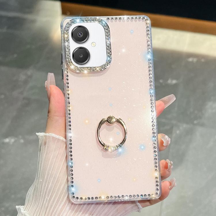 For Samsung Galaxy A07 5G Rhinestone Glitter TPU Ring Holder Anti-fall Phone Case