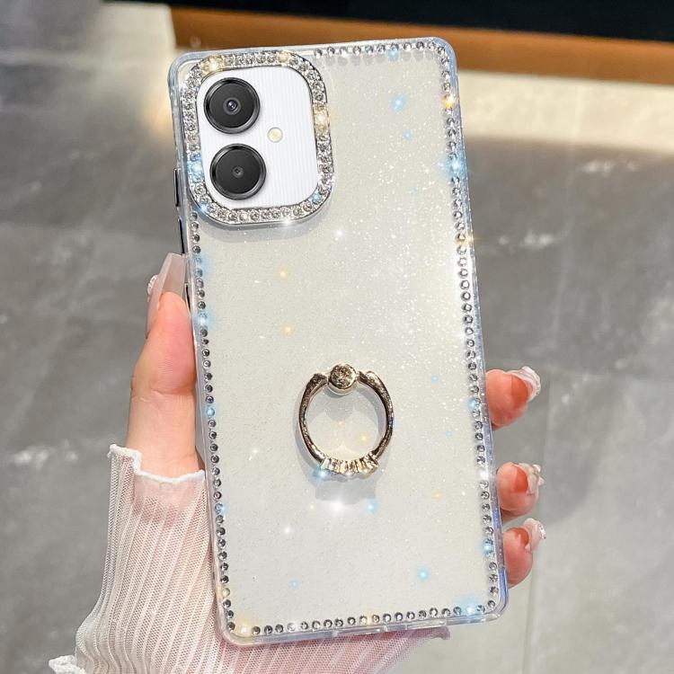 For Samsung Galaxy A07 5G Rhinestone Glitter TPU Ring Holder Anti-fall Phone Case