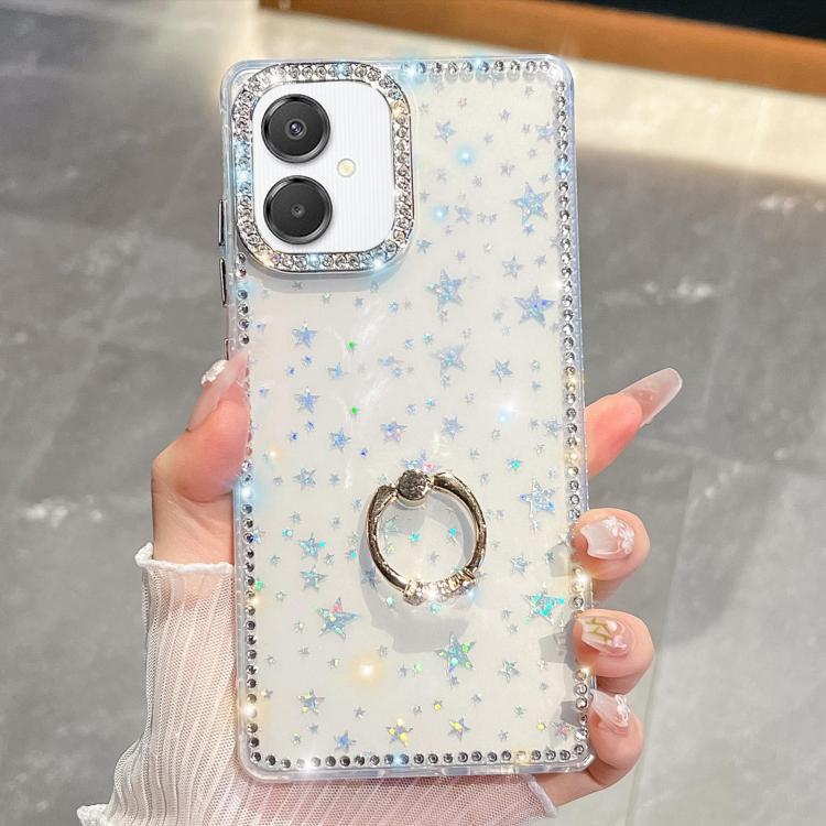 For Samsung Galaxy A07 5G Rhinestone Glitter TPU Ring Holder Anti-fall Phone Case
