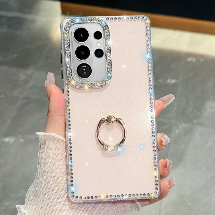 For Samsung Galaxy S26 Ultra 5G Rhinestone Glitter TPU Ring Holder Anti-fall Phone Case